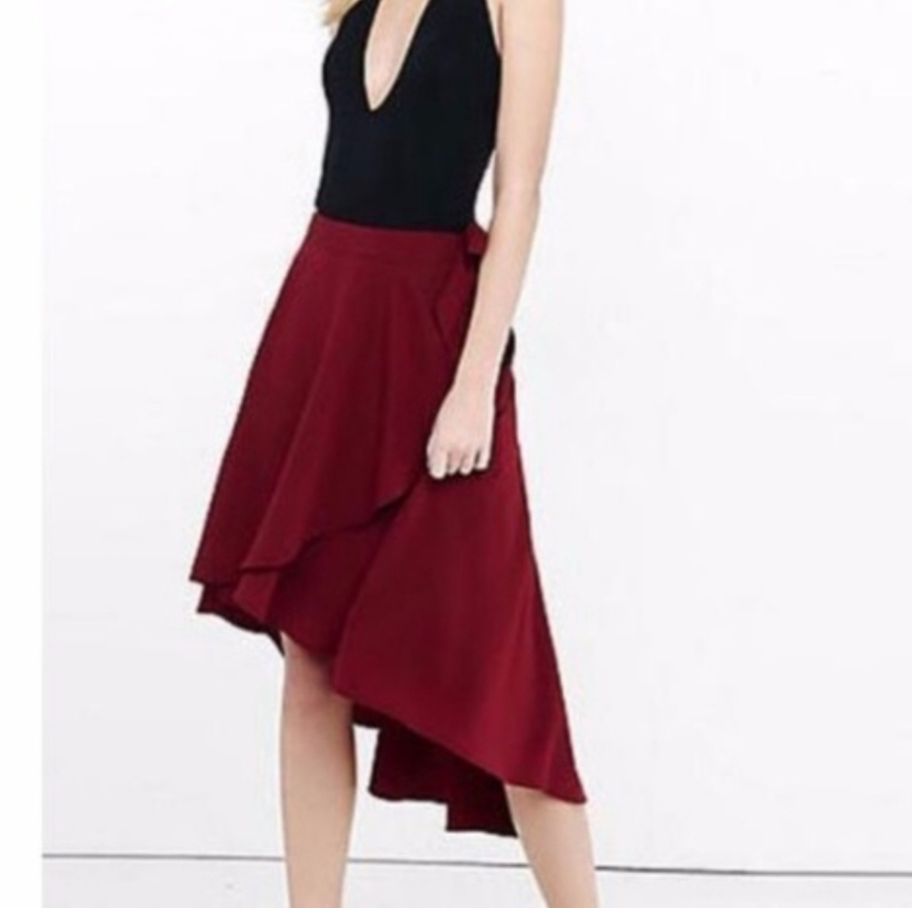 Black high-low wrap skirt